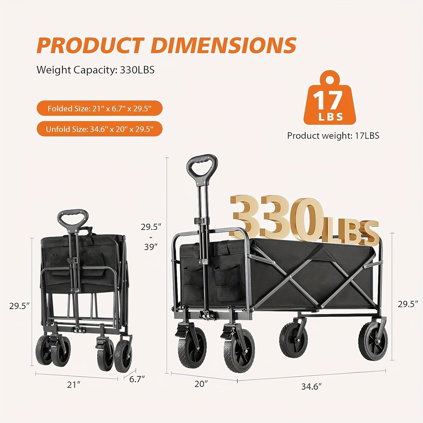 1pc Heavy-Duty Collapsible Utility Wagon